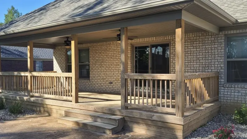 Before: covered wood porch deck